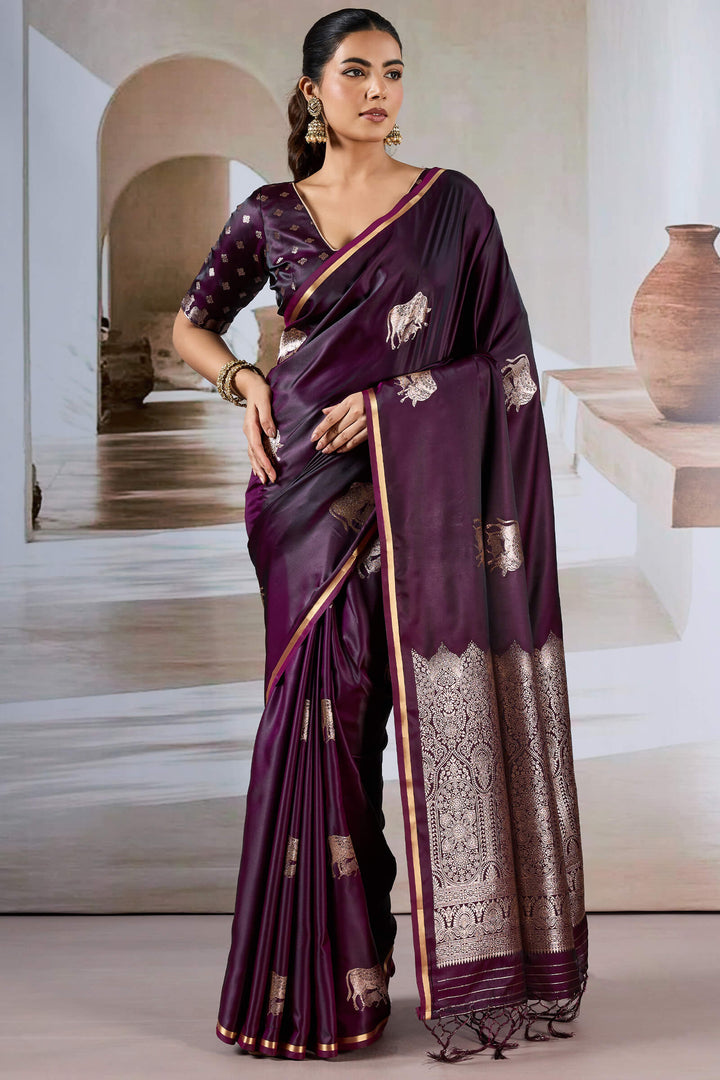 Palatinate Purple Banarasi Satin Silk Saree