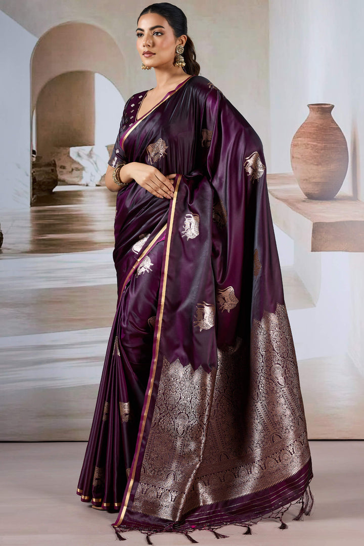 Palatinate Purple Banarasi Satin Silk Saree