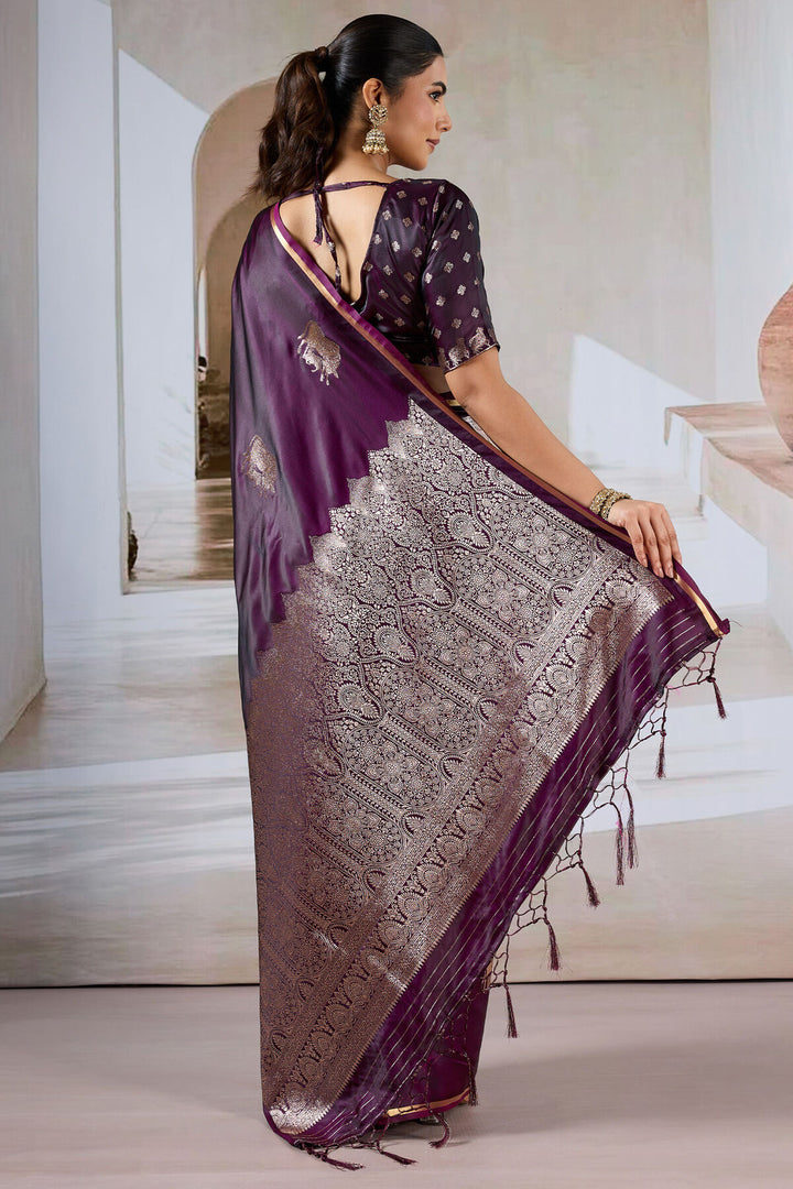 Palatinate Purple Banarasi Satin Silk Saree