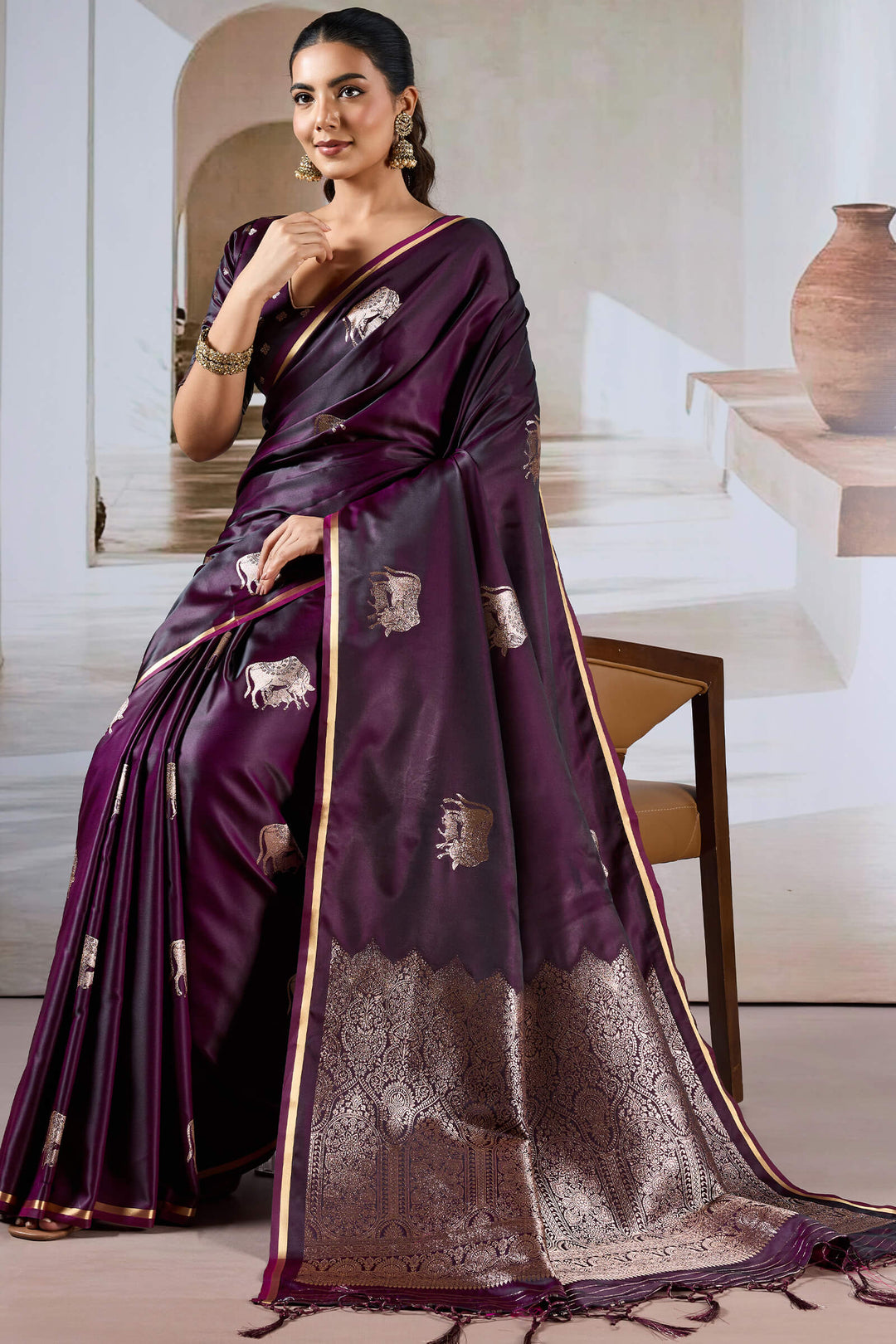 Palatinate Purple Banarasi Satin Silk Saree