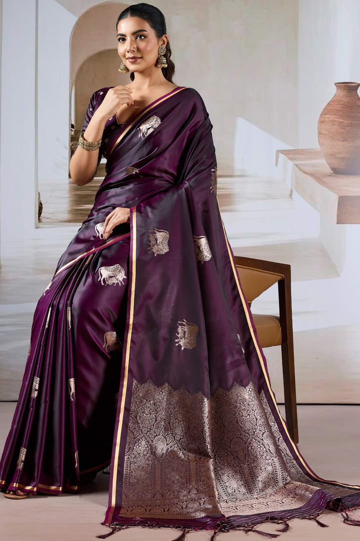 Palatinate Purple Banarasi Satin Silk Saree