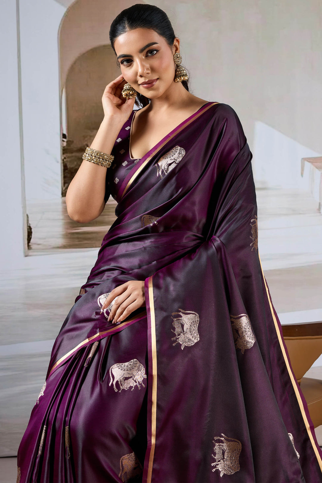 Palatinate Purple Banarasi Satin Silk Saree