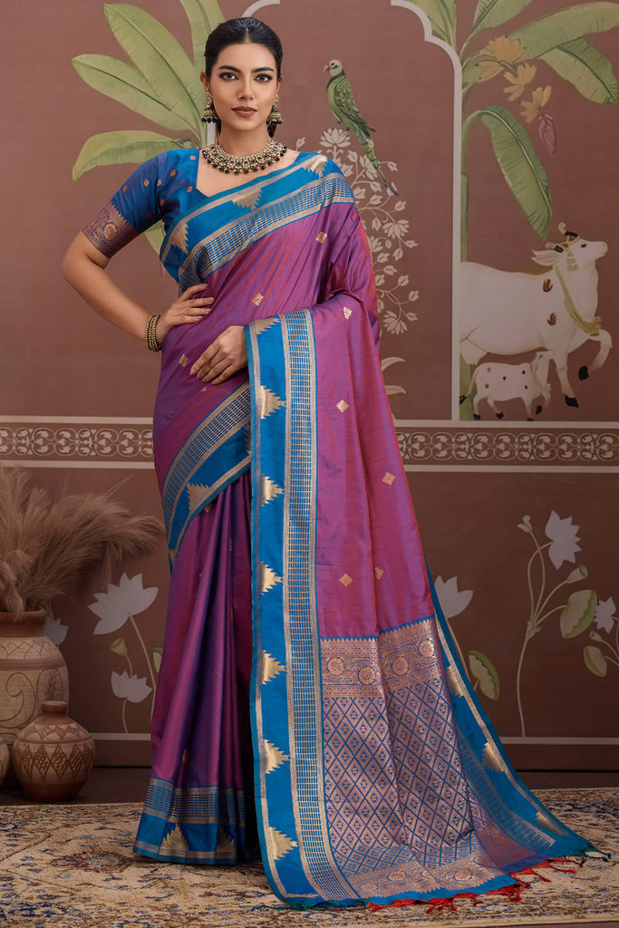 Palatinate Purple Banarasi Tussar Silk Saree