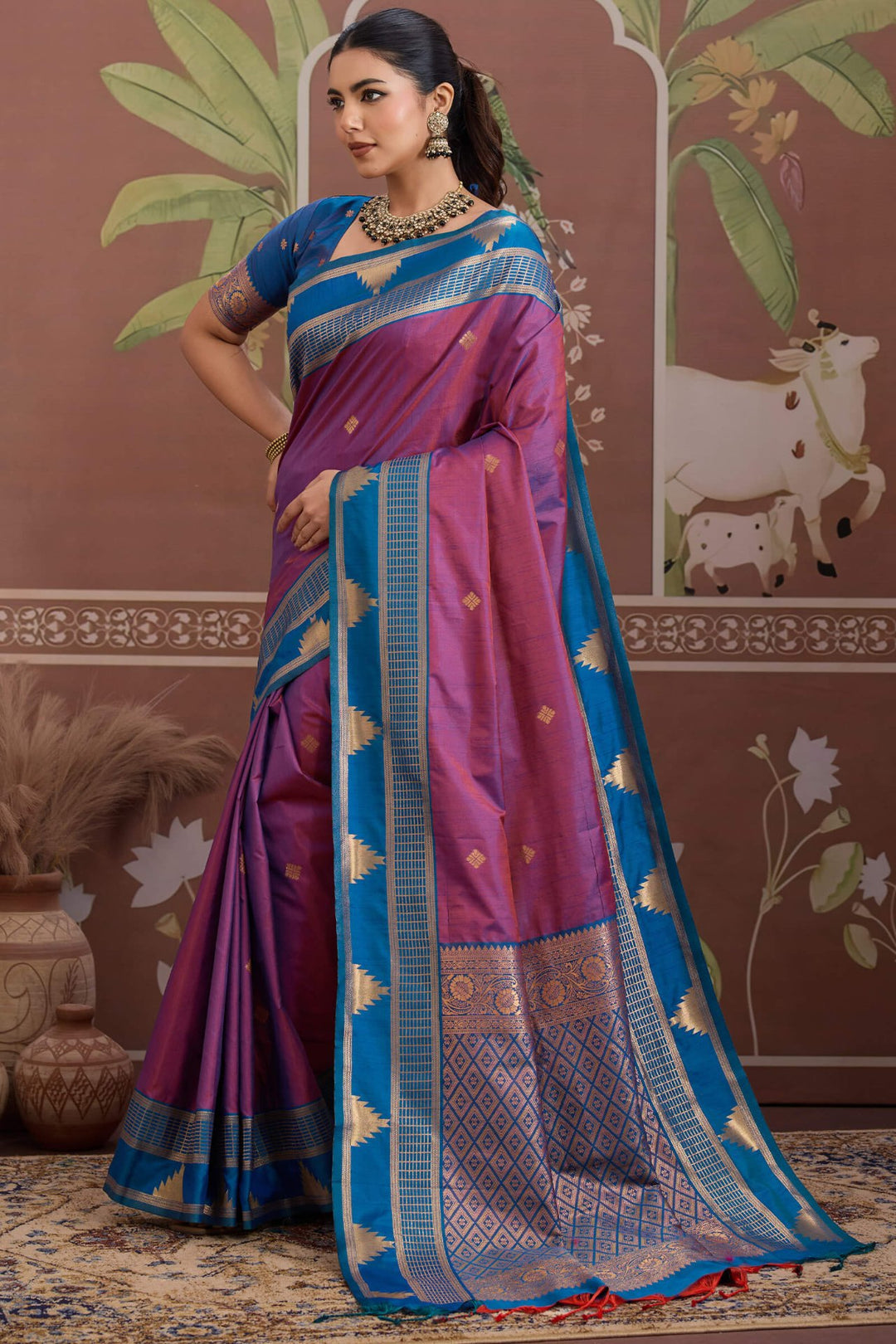 Palatinate Purple Banarasi Tussar Silk Saree