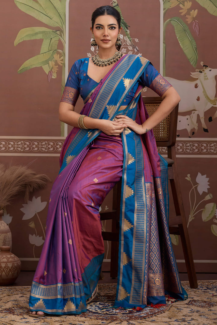 Palatinate Purple Banarasi Tussar Silk Saree