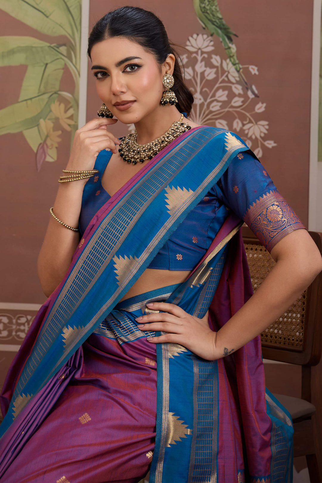 Palatinate Purple Banarasi Tussar Silk Saree