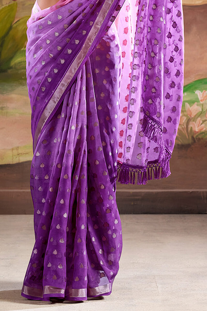 Palatinate Purple Georgette Banarasi Silk Saree