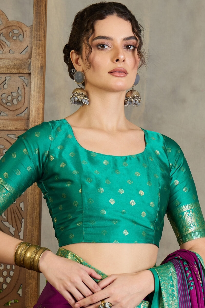 Palatinate Purple Printed Satin Silk Saree with Zari woven Border and Pallu