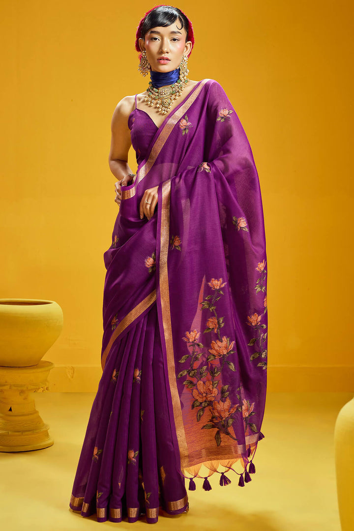 Palatinate Purple Pure Munga Cotton Silk Saree