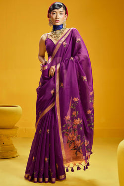 Palatinate Purple Pure Munga Cotton Silk Saree