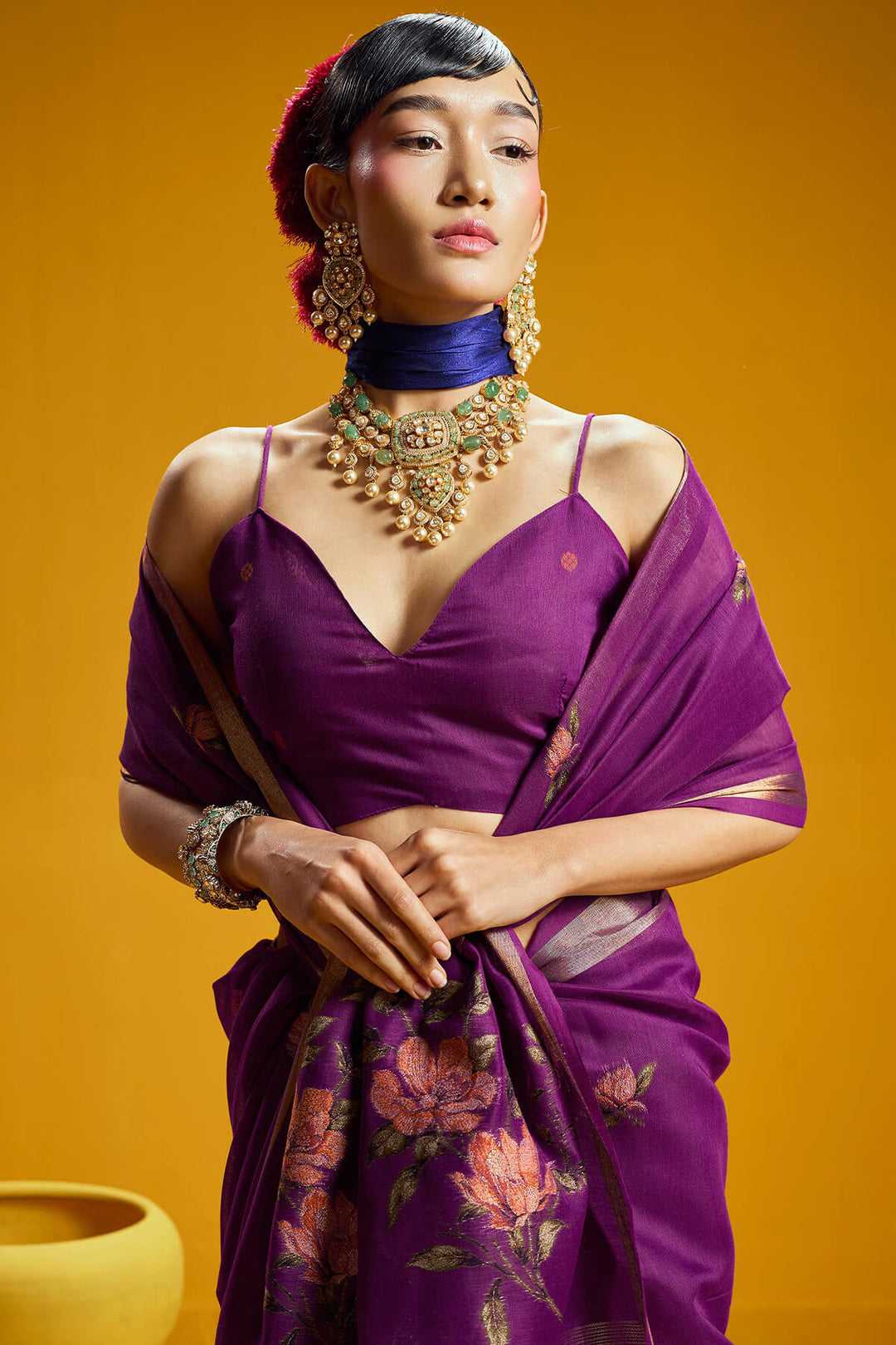 Palatinate Purple Pure Munga Cotton Silk Saree