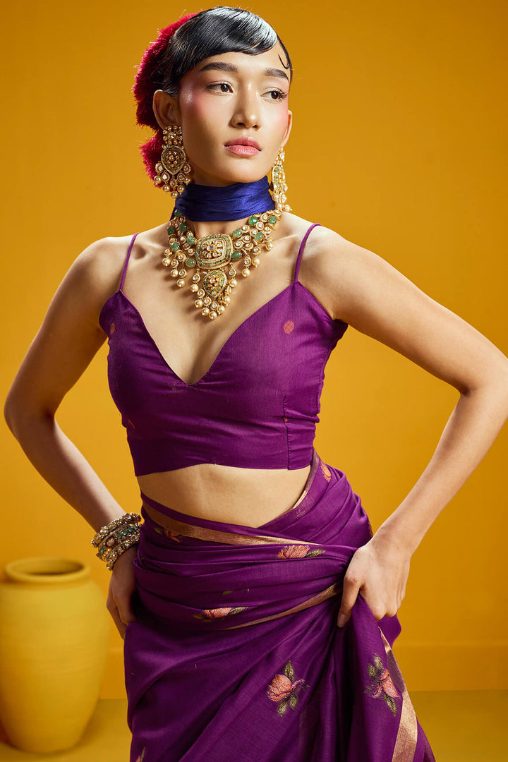 Palatinate Purple Pure Munga Cotton Silk Saree