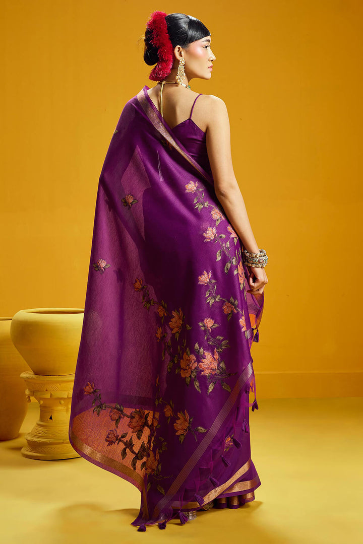 Palatinate Purple Pure Munga Cotton Silk Saree