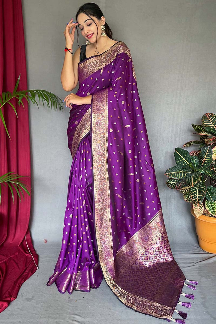 Palatinate Purple Soft Banarasi Silk Saree