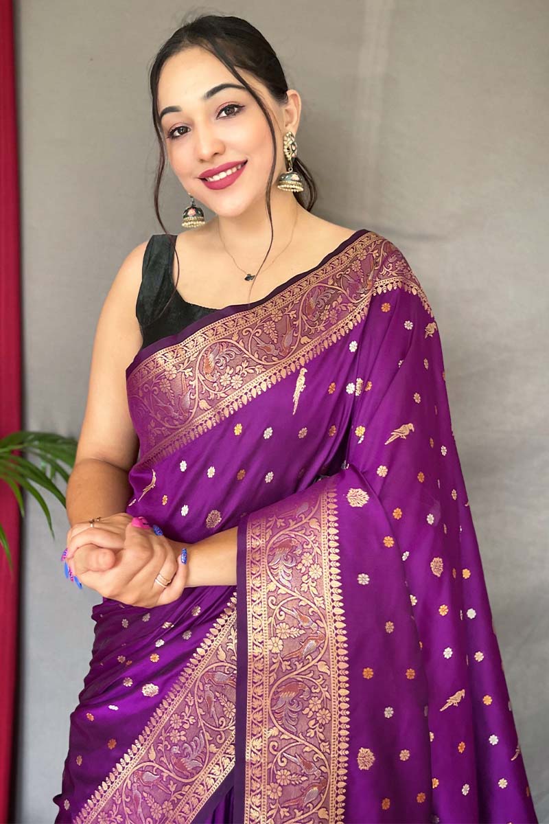 Palatinate Purple Soft Banarasi Silk Saree