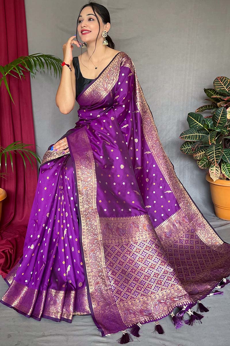 Palatinate Purple Soft Banarasi Silk Saree