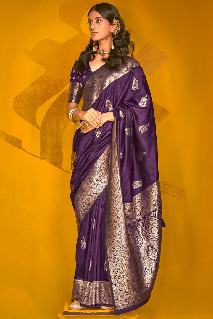 Palatinate Purple Two tone Banarasi Silk Saree