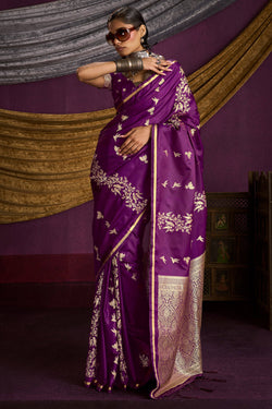 Palatinate Purple Zari Woven Banarasi Satin Silk Saree