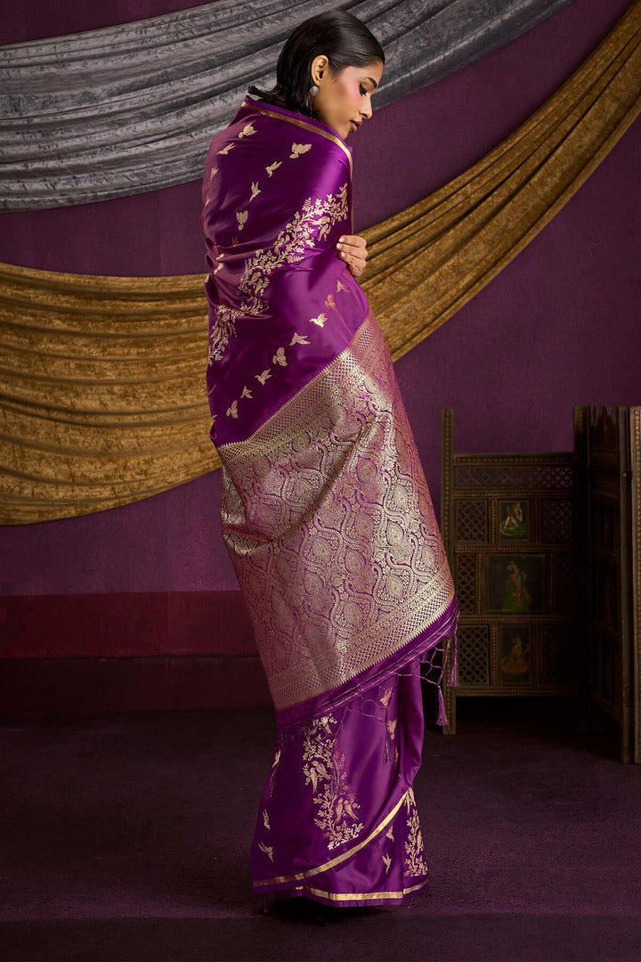 Palatinate Purple Zari Woven Banarasi Satin Silk Saree