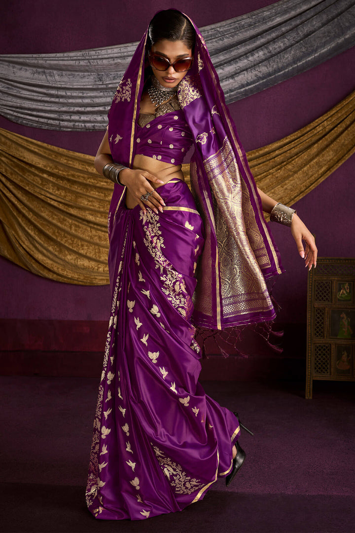 Palatinate Purple Zari Woven Banarasi Satin Silk Saree