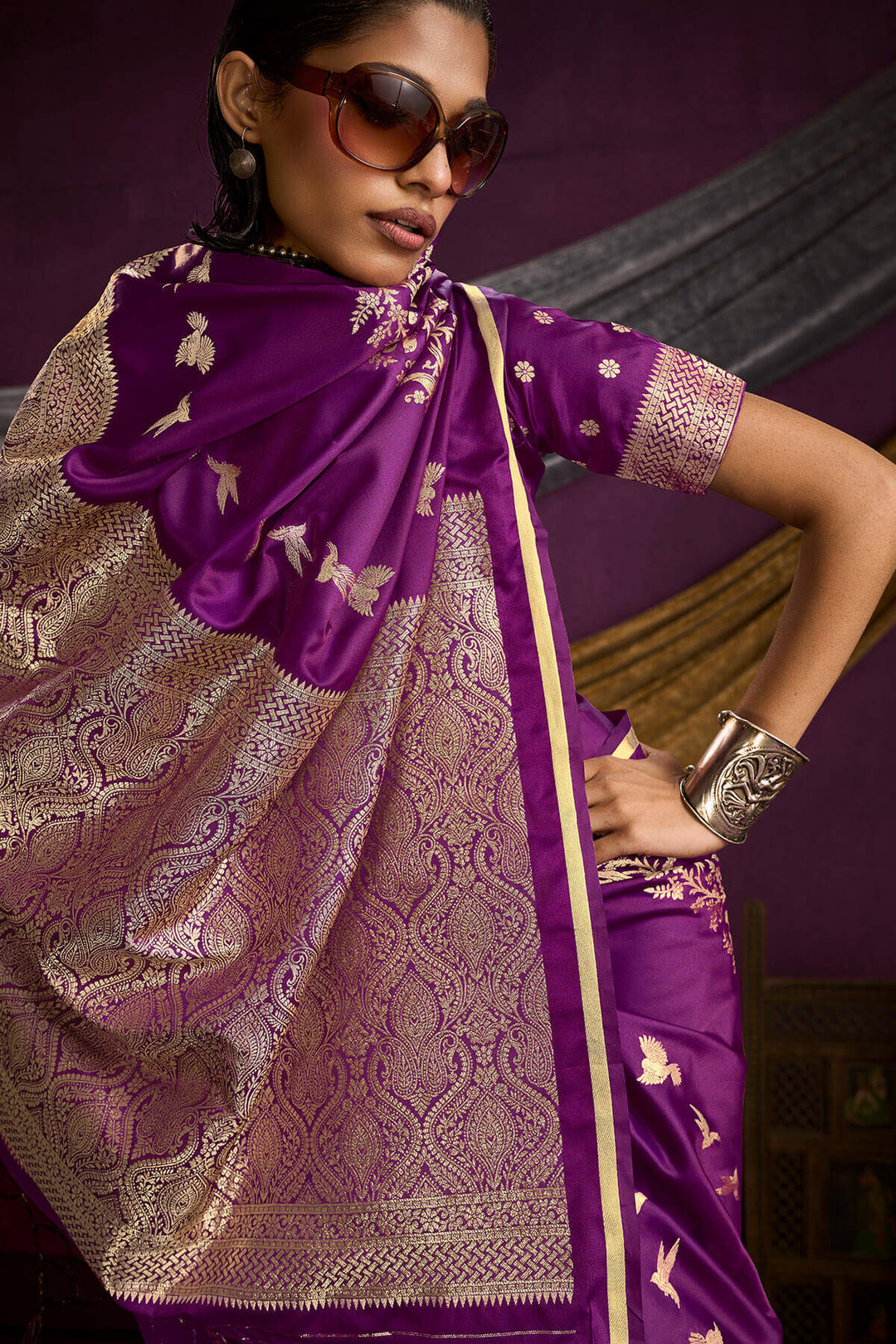 Palatinate Purple Zari Woven Banarasi Satin Silk Saree