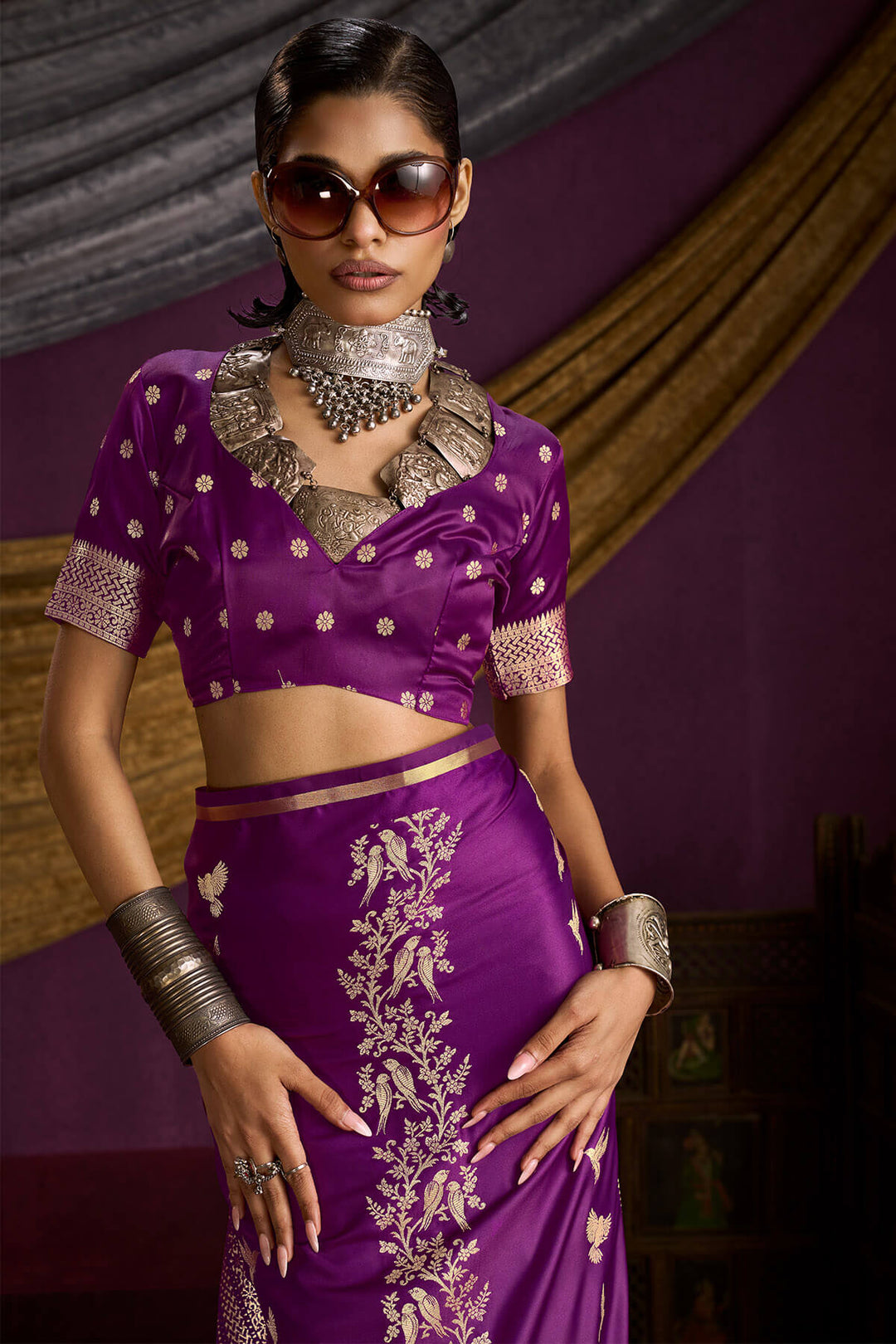 Palatinate Purple Zari Woven Banarasi Satin Silk Saree
