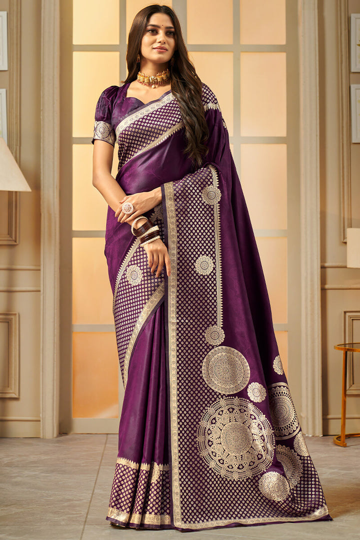 Palatinate Purple Zari Woven Banarasi Silk Saree