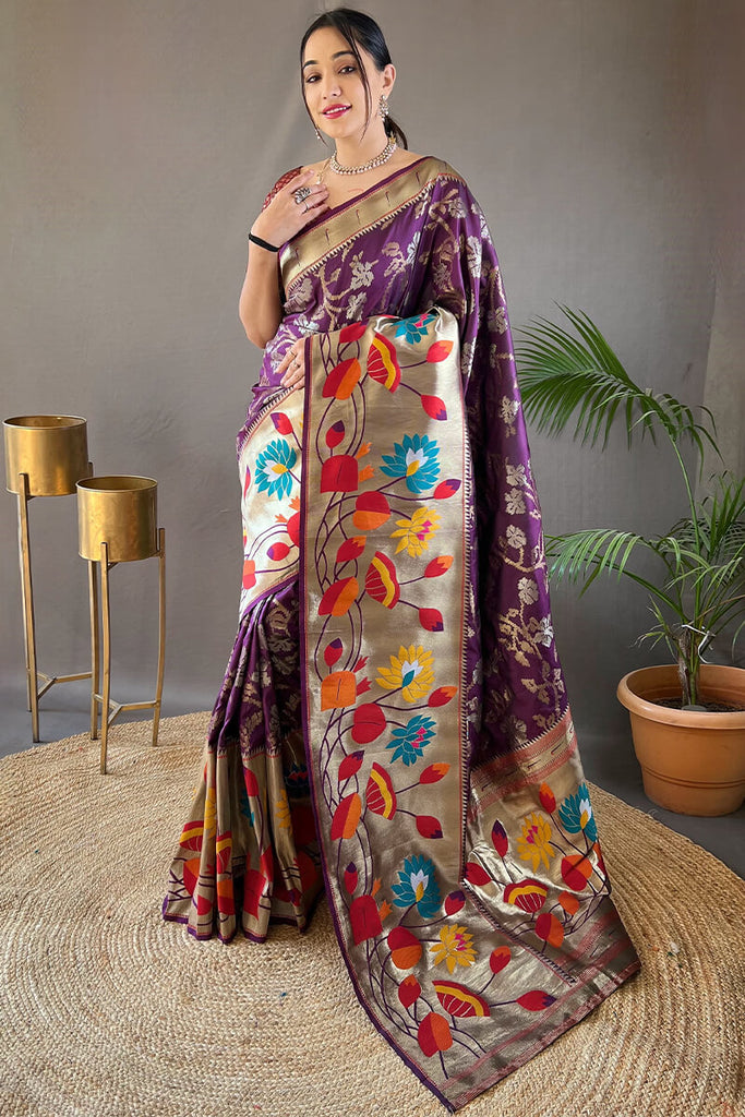 Palatinate Purple Zari Woven Paithani Silk Saree