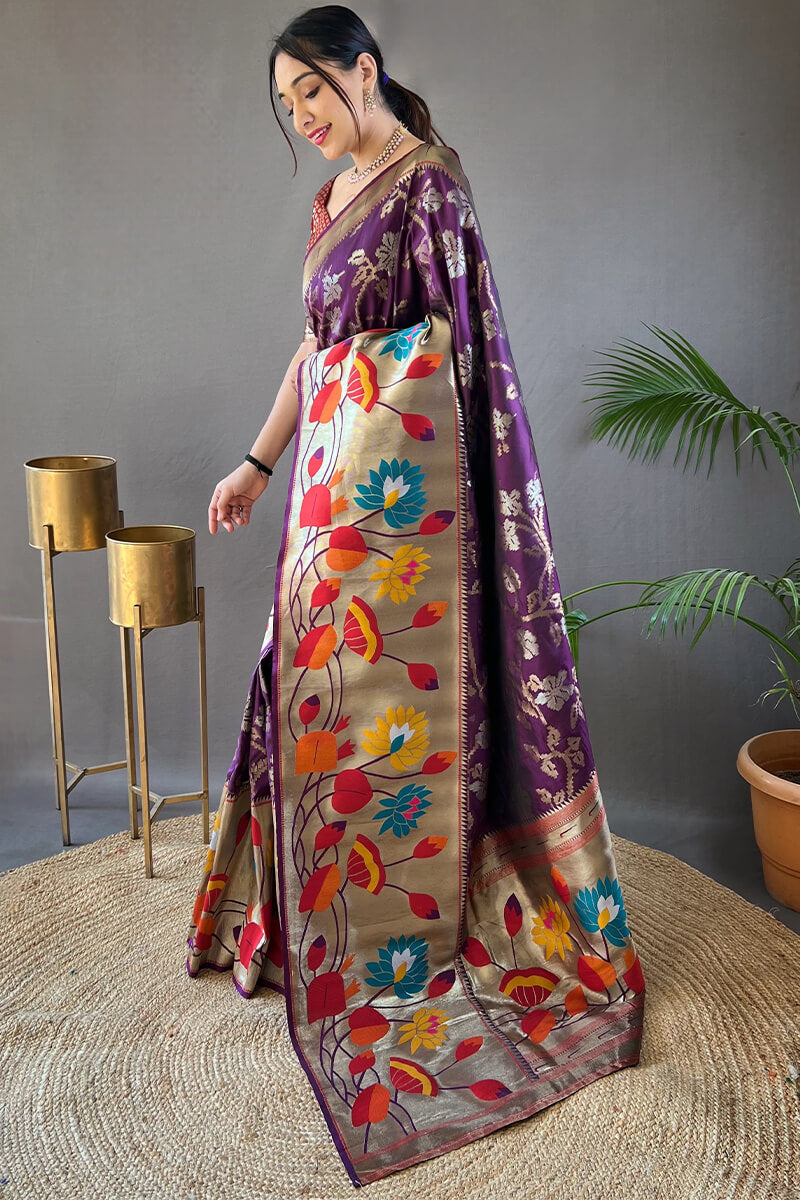 Palatinate Purple Zari Woven Paithani Silk Saree