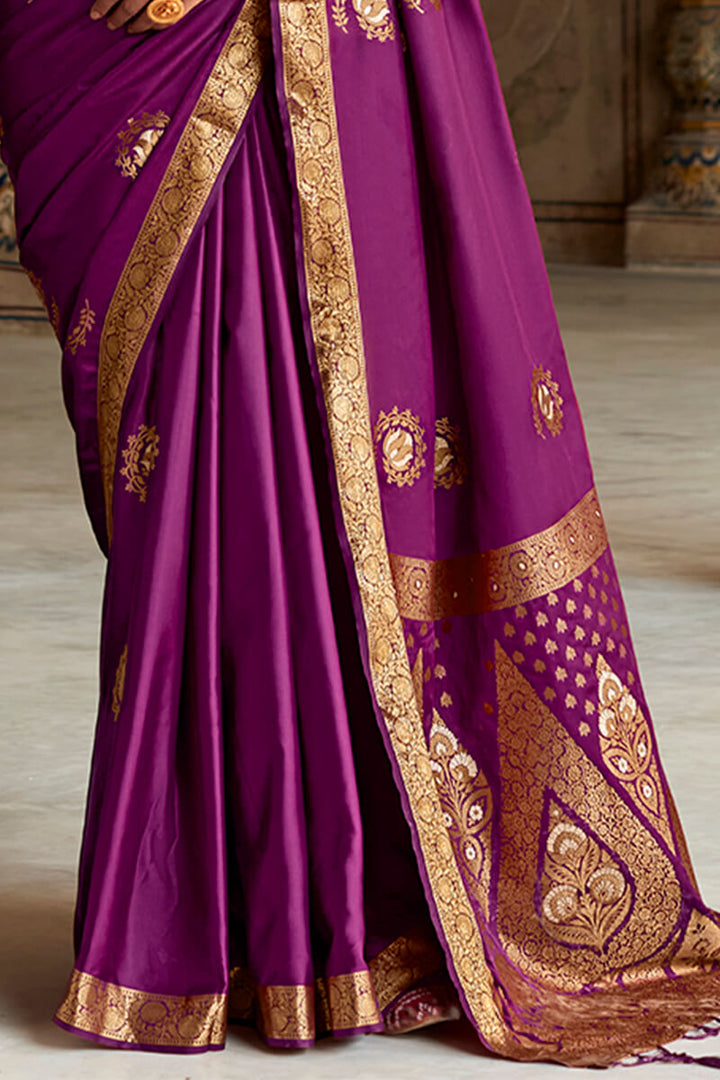 Palatinate Purple Zari Woven Pure Satin Silk Saree