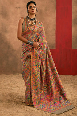 Pale Brown Kashmiri Modal Pashmina Silk Saree