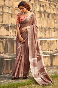 Pale Brown Soft Linen Silk Saree