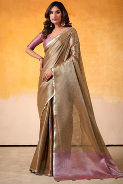 Pale Brown Zari Woven Tissue Silk Saree