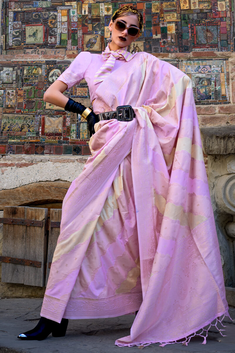 Pale Lavender Banarasi Katan Silk Saree