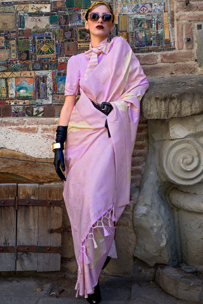 Pale Lavender Banarasi Katan Silk Saree