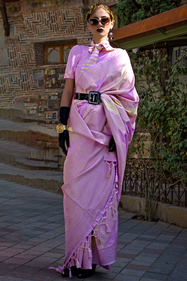 Pale Lavender Banarasi Katan Silk Saree