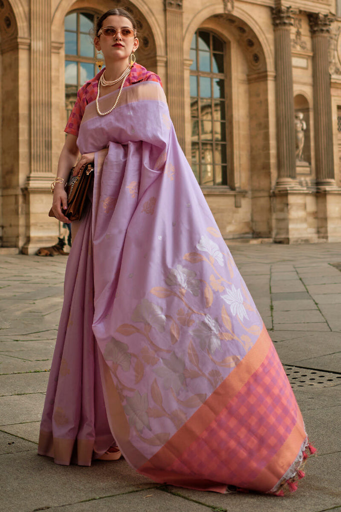 Pale Lavender Soft Banarasi Silk Saree