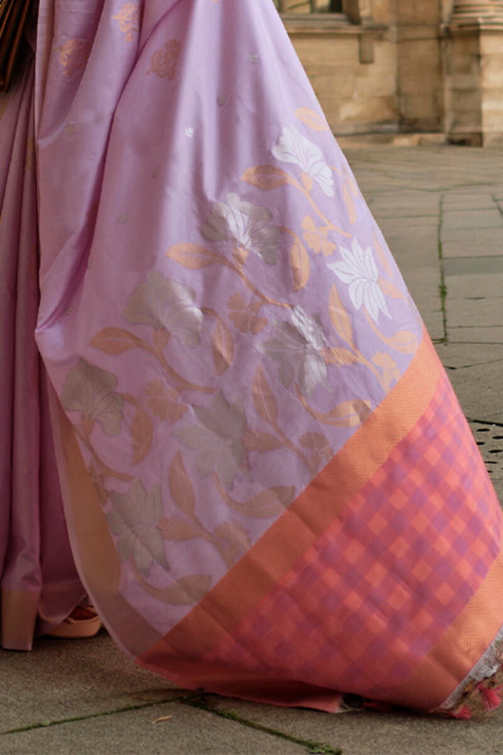 Pale Lavender Soft Banarasi Silk Saree