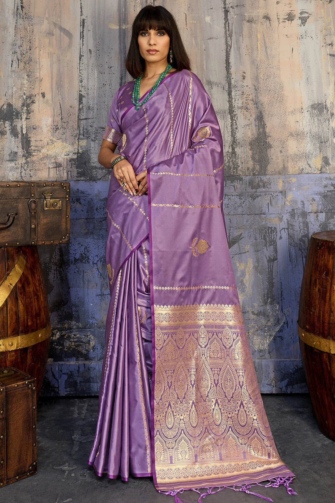 Pale Lavender Zari woven Banarasi Satin silk saree