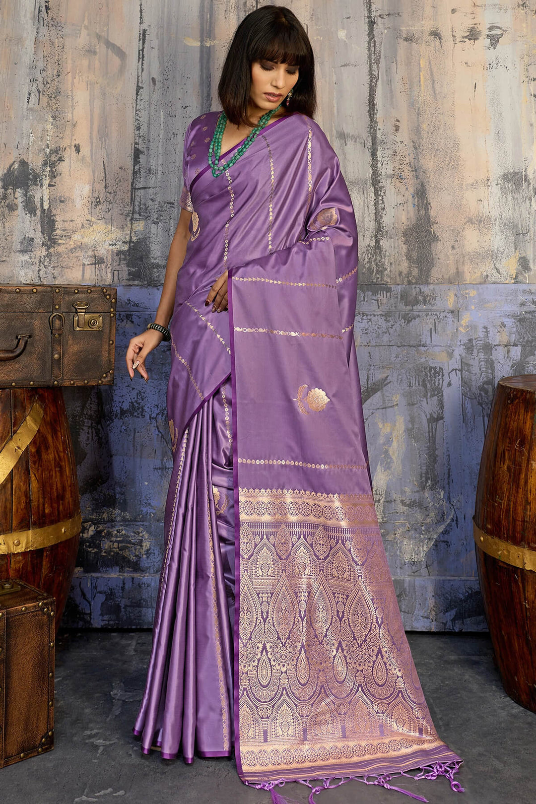 Pale Lavender Zari woven Banarasi Satin silk saree
