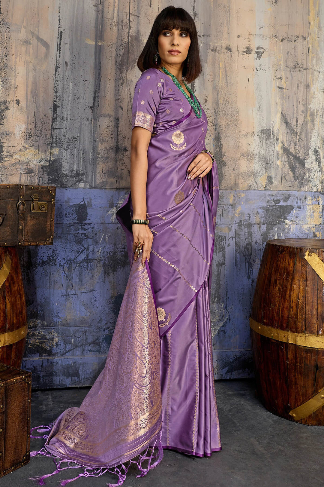 Pale Lavender Zari woven Banarasi Satin silk saree