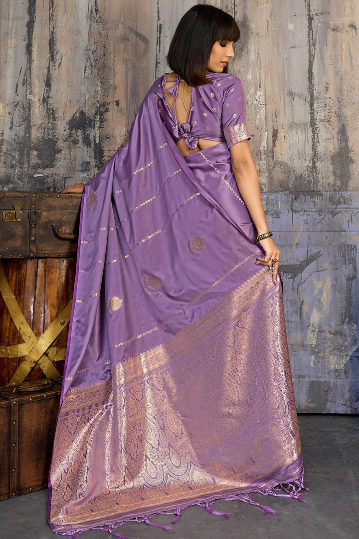 Pale Lavender Zari woven Banarasi Satin silk saree