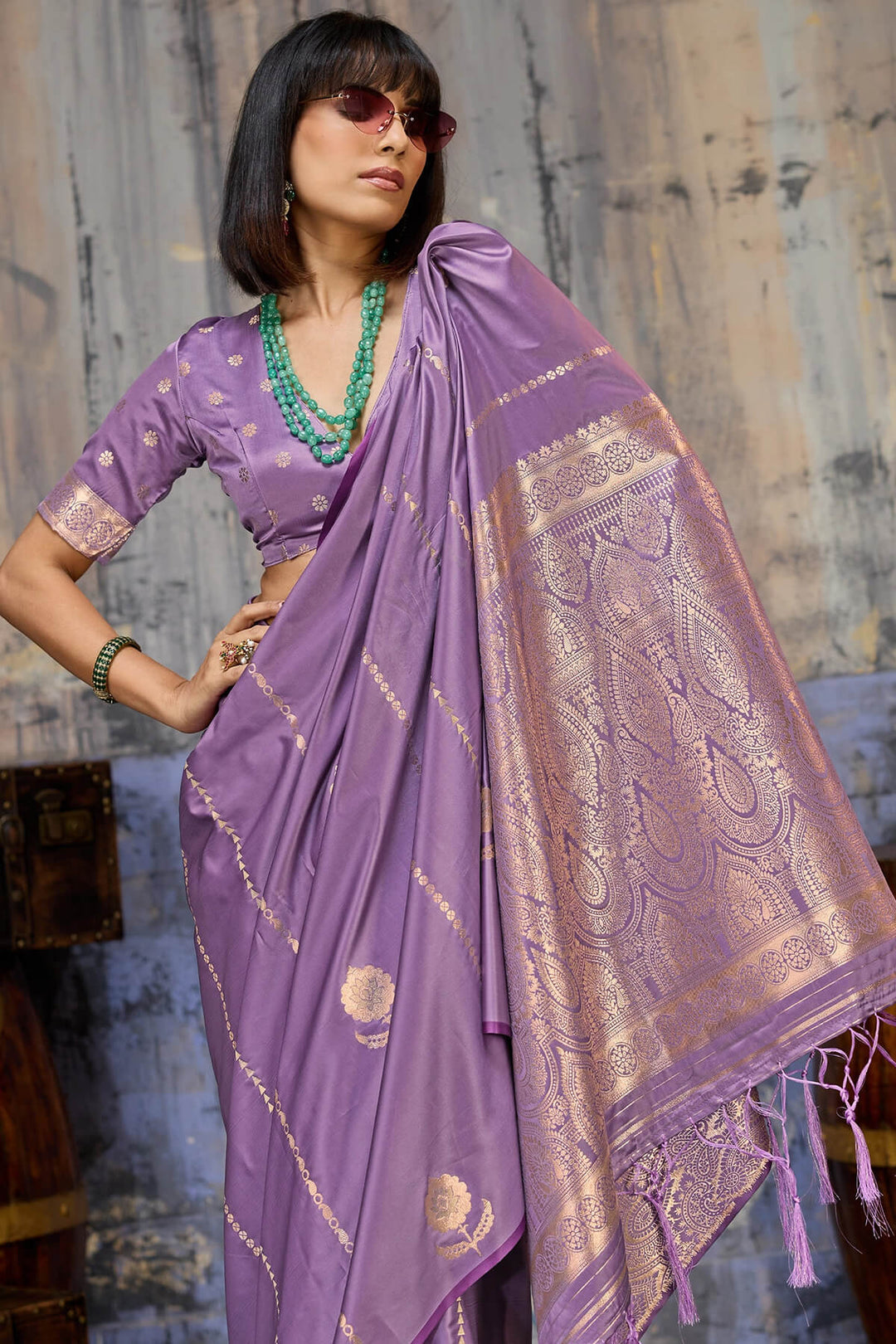 Pale Lavender Zari woven Banarasi Satin silk saree