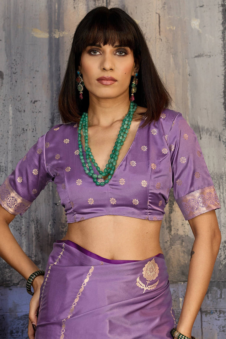 Pale Lavender Zari woven Banarasi Satin silk saree