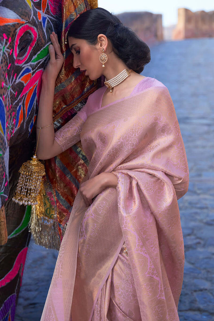 Pale Lavender Zari Woven Kanjivaram Silk Saree