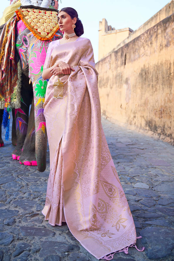 Pale Lavender Zari Woven Kanjivaram Silk Saree