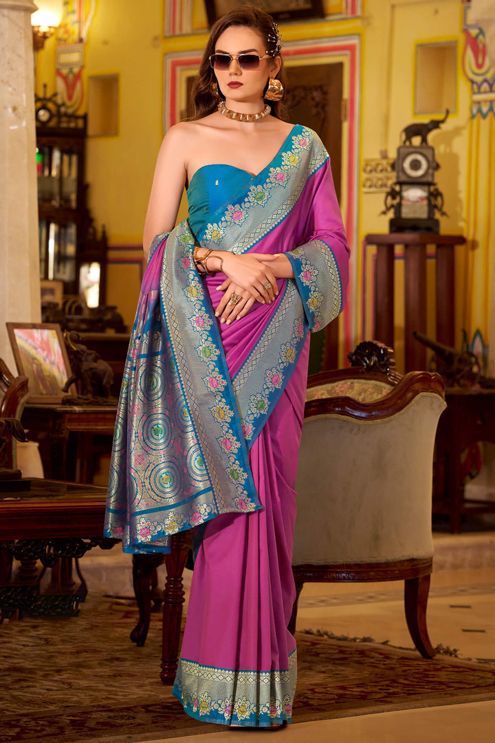 Pale Magenta Banarasi Soft Silk Saree