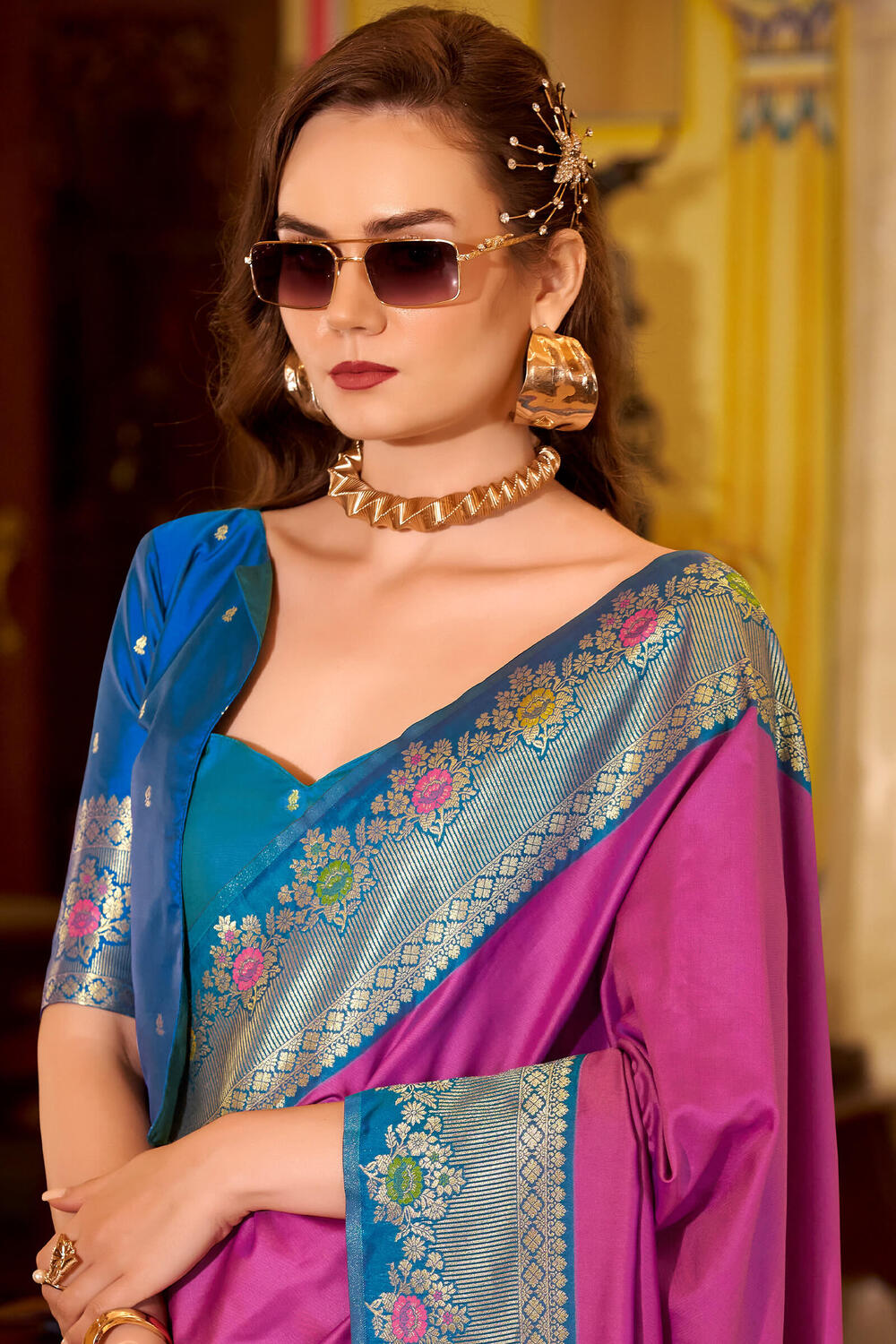 Pale Magenta Banarasi Soft Silk Saree