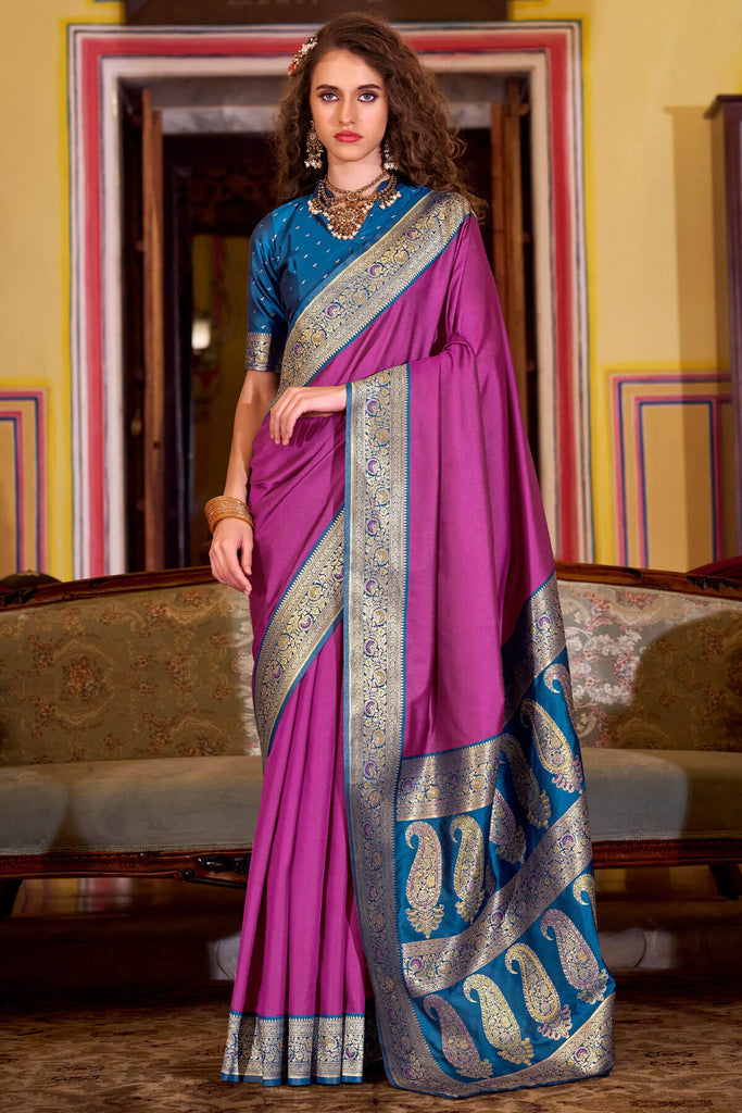 Pale Magenta Zari Woven Soft Banarasi Silk Saree