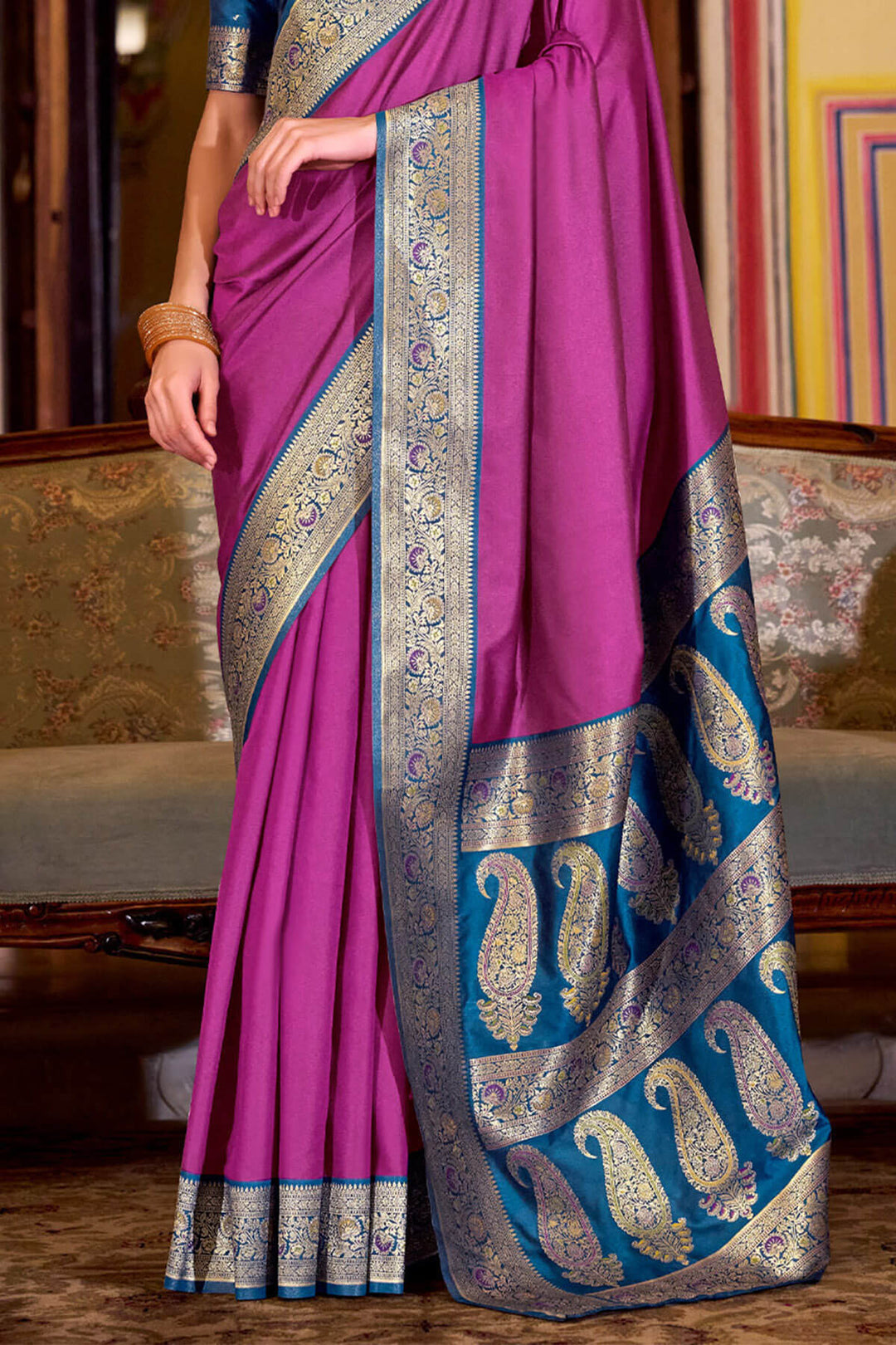 Pale Magenta Zari Woven Soft Banarasi Silk Saree